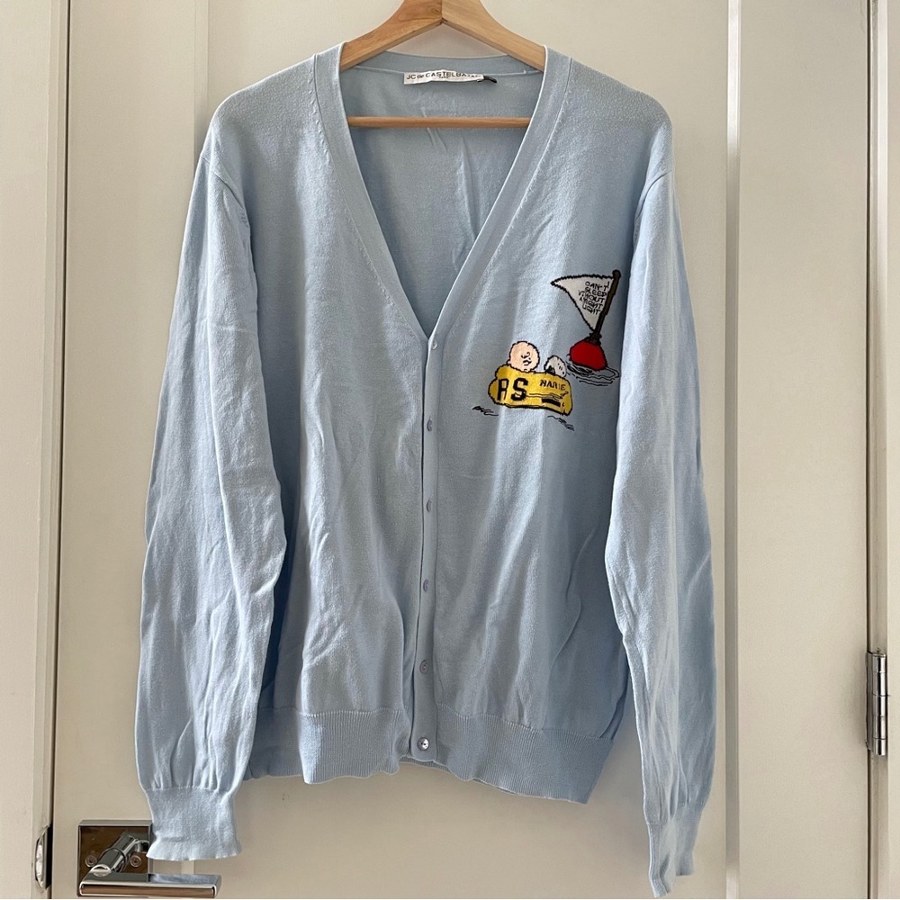 JC de CASTELBAJAC Cardigan Sweater Peanuts Snoopy Size M Light Blue